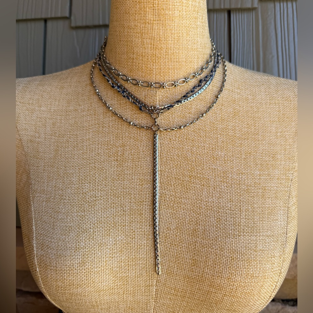 Free People Layered Silver Chain Lariat Necklace